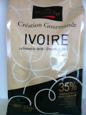 Valrhona - Ivoire 35% chocolat blanc de couverture Création Gourmande fèves  3 kg