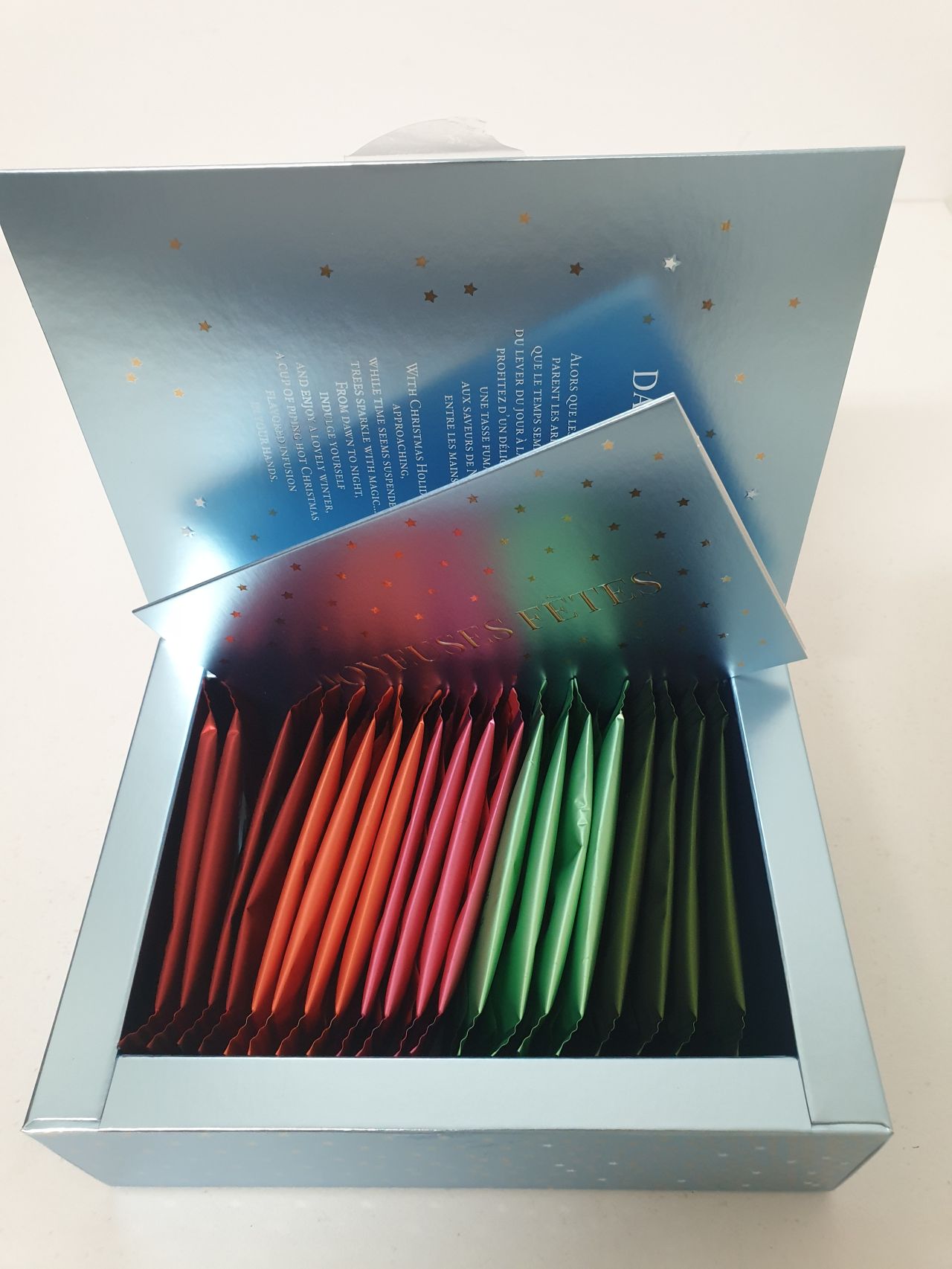 Intérieur coffret 20 sachets avec carte joyeuses fêtes