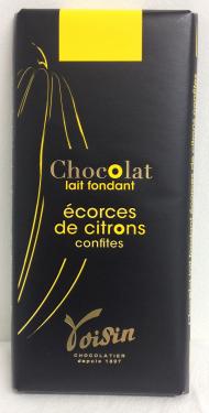 CHOCOLAT AU LAIT ECORCES CITRONS CONFITS 100g Voisin
