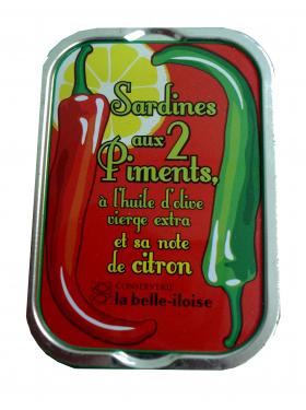 SARDINES AUX DEUX PIMENTS à l'huile d'olive  1/6 115g La Belle lloise